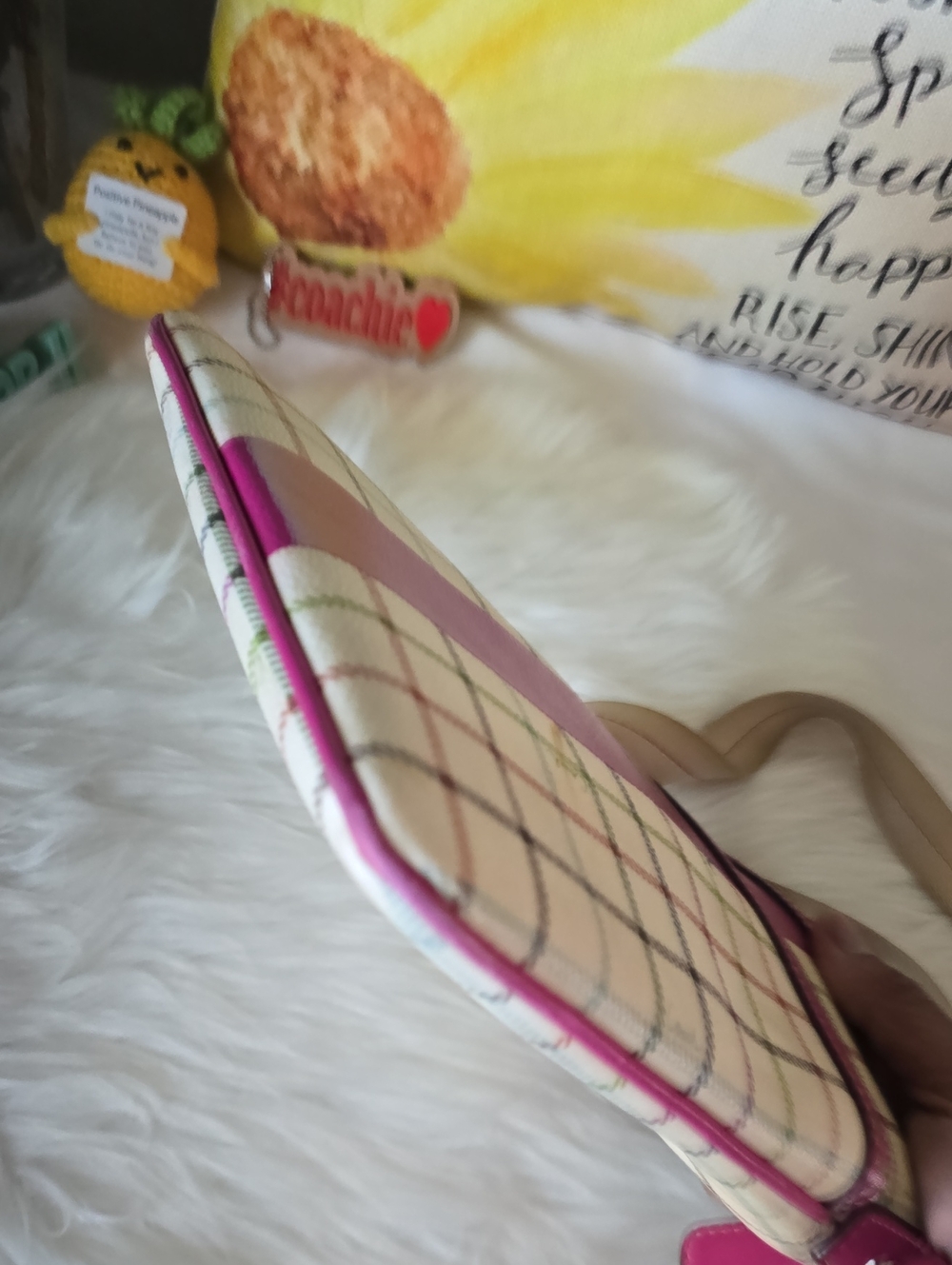 Coach Tattersall Cream Plaid Crossbody Bag with Pink Trim - Picture 11 of 13